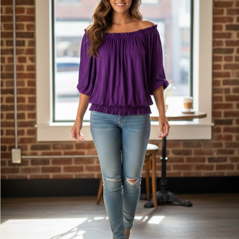 Gibson Off-Shoulder Purple Top